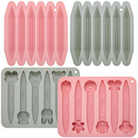 4 Pack Assorted Crayon Molds Cavity 3D Crayon Silicone Mold Triangular Crayon Molds Silicone Chocolate Making Molds For Diy Wax Crayons Candle Melting Animal Flower Chocolate Pen Shapes, Pink Gray