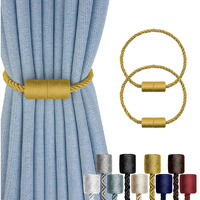 Xderlin 2 Pack Strong Magnetic Curtain Tiebacks Outdoor Decorative Tie Backs Modern Rope Tiebacks Modern Handmade Tie Backs Decorative Curtain Holdbacks For Raperies-Gold