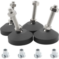 Luomorgo 4 Pcs M10 Leveling Feet With T-Nut, Anti Skid Threaded Rubber Feet, Adjustable Swivel Levelers For Furniture Feet, Heavy Duty Appliance Feet For Mechanical Equipment (D60 X M10 X H50)