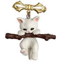 Cat Brooch Pins For Women Cat Pins For Backpacks Pins For Women Girls Brooch, Cat Enamel Pin White Cat On Branch Pin
