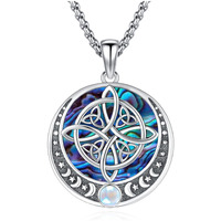 Nudo De Bruja Plata 925 Original Amuleto De Proteccion De Brujeria Witches Knot Necklace Celtic Knot Jewelry Irish Moon Phase Pendant Moonstone Sterling Silver Pagan Witch Witchy Women Talisman Abalone