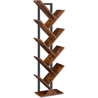 Hoobro Tree Bookshelf, 9-Tier Bookcase Wooden Shelves, Floor Standing Storage Rack, For Display Of Cds, Books In Living Room, Home Office, Wood Storage Rack For Bedroom, Rustic Brown Bf08Sj01G1