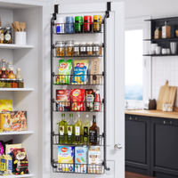 Delamu Over The Door Pantry Organizer, Metal Pantry Organizers And Storage, 6-Tier Over The Door Organizer, Pantry Door Organizer For Easy Install, D5 X W18 X H50 Inch, Black