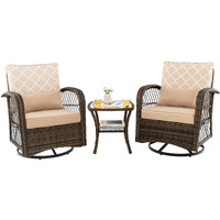 Tangkula 3-Piece Patio Swivel Rocker Set, Wicker Swivel Rocking Chairs W/Tempered Glass Coffee Table, 360 Swiveling & Smooth Rocking, Outdoor Rattan Rocking Set For Backyard, Balcony (Mix Brown)