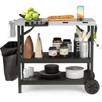 Goflame 3-Shelf Outdoor Grill Dining Cart, Movable Food Prep Cart Table With Adjustable Shelf, Stainless Steel Table Top, Kitchen Cart Island Table On 2 Wheels, Heavy Duty Bbq Flattop Worktable