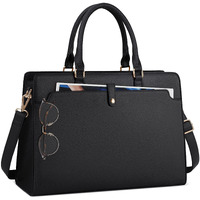 Laptop Bag For Women 15.6 Inch Laptop Tote Bag Leather Work Bag Waterproof Briefcase Business Office Computer Bag Large Capacity Handbag Shoulder Bag Black