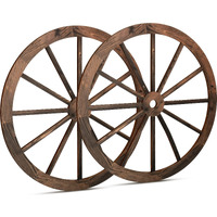 2 Pcs Wagon Wheel Decor Wooden Western Cowboy Party Decorations Vintage Rustic Wagon Wheel Wood Cartwheel Decor For Bar Garage Indoor Outdoor (Brown,12 Inch)