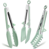Kitchen Tongs For Cooking, 9 Inch Small Silicone Tongs, Food Grade Mini Serving Tongs With Silicone Tips, Set Of 3, Green