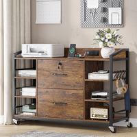 Sedeta 44 "" File Cabinet, Filing Cabinet Fits Legal/Letter Size, 2 Drawer File Cabinets For Home Office With Lock, Power Strip, 6 Storage Shelves, Rustic Brown