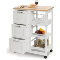 Giantex Kitchen Island Cart, Home Bar Serving Cart, Kitchen Trolley With 3 Large Drawers, Storage Shelf And 3 Tier Shelves, Rolling Storage Cabinet, Mobile Cart (White)