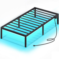 Rolanstar Bed Frame With Usb Charging Station, Twin Bed Frame With Led Lights, Platform Bed Frame With Heavy Duty Steel Slats, 14"" Storage Space Beneath Bed