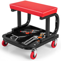 Ironmax Rolling Creeper Seat, Garage Shop Stool On Wheels With Padded Seat & Tool Tray Storage, 330 Lbs Capacity, Heavy Duty Mechanic Stool Chair Car Detailing Creeper For Workshop, Home
