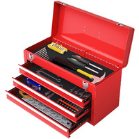 Ironmax Portable Tool Box, 20.5 Lockable Steel Tool Chest Cabinet W/Comfortable Handle & 3 Drawers, Heavy Duty Storage Toolbox Tool Organizer For Garage, Warehouse, Home, Red