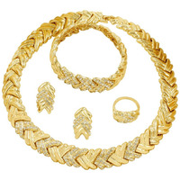 Liffly Fashion Crystal Jewelry Set For Women, 18 K Gold Plated Jewelry For Weddings, Dubai Gold Necklace Earrings Set
