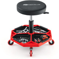 Goplus Rolling Mechanic Stool, Adjustable Pneumatic Shop Stool Creeper Seat With Removable Magnetic Tool Tray, Padded Cushion, Universal Wheels, Round Garage Workshop Chair, 330 Lbs Max Capacity