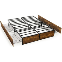 Komfott Full Size Platform Bed Frame With 4 Rolling Storage Drawers, Industrial Metal Bed Frame With Reserved Holes For Headboard, Space Saving Mattress Foundation, No Box Spring Needed