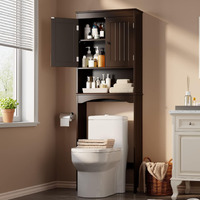 Gizoon Over The Toilet Storage Cabinet With Adjustable Shelf And Double Doors, Bathroom Space Saver Organizer Above Toilet With Open Shelf, Taller Wooden Free Standing Toilet Rack -Espresso