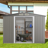 Ironmax Outdoor Storage Shed With Floor, 8X6 Ft Galvanized Steel Large Garden Shed W/Lockable Sliding Doors & Air Vent, Heavy Duty Tool Storage House For Backyard Patio Lawn