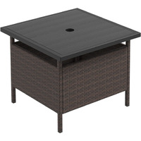 Giantex Umbrella Table, Outdoor Side Table With 2 "" Umbrella Hole, Rattan Umbrella Stand Holder, Heavy Duty Metal Frame, Patio Bistro Table For Deck Garden Poolside (Hdpe Tabletop)