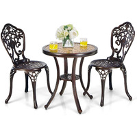 Tangkula 3 Pieces Patio Bistro Set, Cast Aluminum Outdoor Table And Chairs Set, Outdoor Round Bistro Table And Chairs Furniture For Porch, Balcony, Yard, Lawn, Poolside
