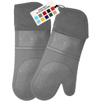 Homwe Extra Long Professional Silicone Oven Mitt, Oven Mitts With Quilted Liner, Heat Resistant Pot Holders, Flexible Oven Gloves, Gray, 1 Pair, 14.7 Inch