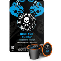 Death Wish Coffee Co. Single Serve Coffee Pods - Extra Kick Of Caffeine - Blue And Buried: Blueberry Vanilla Flavored Coffee Pods