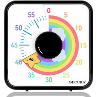 Secura 60-Minute Visual Timer, 7.5 Inch Magnetic Rainbow Countdown Timer For Classroom Or Kitchen, Durable Mechanical Timer Clock With Magnetic Backing (Black & Star)