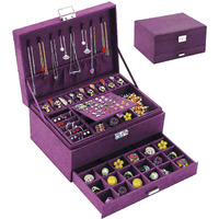 Qbestry Jewelry Boxes For Women Purple Velvet Jewelry Organizer With Lock,Large Jewelry Box Organizer For Women Earring Jewelry Holder Organizer Jewelry Box For Necklaces And Earrings Rings Bracelets