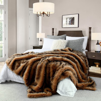 Luxury Plush Faux Fur Blanket King Size, Long Pile Brown With Black Tipped Blanket, Oversized Super Warm, Fuzzy, Elegant, Fluffy Decoration Blanket Scarf For Sofa, Armchair, Couch And Bed, 104""X90""