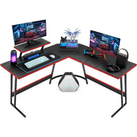 Homall L Shaped Gaming Desk Computer Corner Desk Pc Gaming Desk Table With Large Monitor Riser Stand For Home Office Sturdy Writing Workstation (Black, 51 Inch)