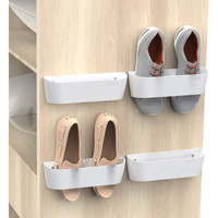 Yocice Wall Mounted Shoes Rack 4Pack With Sticky Hanging Strips, Plastic Shoes Holder Storage Organizer,Door Shoe Hangers (Sm03-White-4)