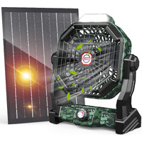 10400Mah Solar Fan, Camping Fan With Solar Panel, 7W 9-Inch Rechargeable Battery Operated Fan For Outside, Led Lantern, Stepless Speed And Quiet Battery Powered Solar Tent Fan For Tent,Outdoor, Office