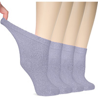 Hugh Ugoli Women Diabetic Ankle Socks, Super Soft & Thin Bamboo Socks, Wide & Loose, Non-Binding Top & Seamless Toe, 4 Pairs, Purplish Gray, Shoe Size: 6-9