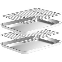 Quarter Sheet Pan With Wire Rack Set [2 Baking Sheets + 2 Cooling Racks], Cekee Stainless Steel Cookie Sheets For Baking With Baking Rack, Nonstick Heavy Duty & Dishwasher Safe, Size 12 X 10 X 1 Inch
