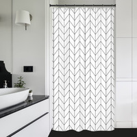 Riyidecor Small Stall 36Wx72H Inch Shower Curtain,Narrow Rv Walkin Black White Herringbone Modern Bathroom Curtains,Half Stand Up Zig Zag Chevron Camper Bathroom Accessories Waterproof Fabric 7 Hooks