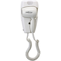 Jerdon Wall-Mount Hair Dryer - White Plug-In Hair Dryer With 32"" Power Cord - Hotel Style Wall Mounted Hair Dryer - Jwm8C