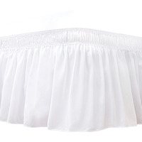 Biscaynebay Wrap Around Bed Skirts For Queen Beds 15"" Drop, White Adjustable Elastic Dust Ruffles Easy Fit Wrinkle & Fade Resistant Silky Luxurious Fabric Machine Washable
