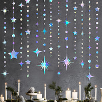 Iridescent Party Decorations Star Circle Dot Paper Garland Banner Bunting Streamer Metallic Hanging Twinkle Star Decoration For Kids Birthday Baby Shower Wedding Festival Engagement Sweet 16 Decor