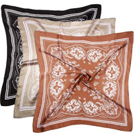 Doobo 3 Pcs 27.5 Inches Satin Head Scarf Hair Scarf Silk Head Scarf Silk Bandana Silk Hair Wrap Neck Scarf Square Scarf For Women Girls(Brown,Black,Khaki)