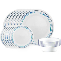 Corelle Vitrelle 18-Piece Service For 6 Dinnerware Set, Triple Layer Glass And Chip Resistant, Lightweight Round Plates And Bowls Set, Ocean Blue