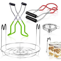 Jar Lifter Tongs And Canning Rack Set With Canning Funnel,Stainless Steel Funnel Kitchen Jar Funnel Jar Lifter Tongs And Anti-Slip Canning Jar Lifter