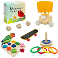 Bird Toys For Parakeets,5Pcs Parrot Toys Set (Include Bird Basketball Toy?Bird Skateboard?Bird Stacking Toy?Parrot Wooden Block Puzzles Toy?Small Sepak Takraw),Parakeet Toys?For Bird Training Toys12