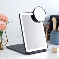 Led Foldable Travel Makeup Mirror - 5X7 Inches 3 Colors Light Modes Usb Rechargeable Touch Screen, Portable Tabletop Cosmetic Mirror For Travel, Cosmetic, Office (Black)