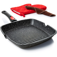 Moss & Stone Square Grill Pan For Indoor Cooking, Die Casting Aluminum Grill Pan, Removable Handle Nonstick Stove Top Grill Pan For Meats & Vegetables, 11In Square Pan With Detachable Handle