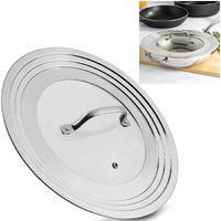 Keissco Stainless Steel Universal Lid For Pots, Pans And Skillets - Fits 7"" To 12"" Pot And Pans - Tempered Glass With Stainless Steel Rim Replacement Frying Pan Cover And Cast Iron Skillet Lid