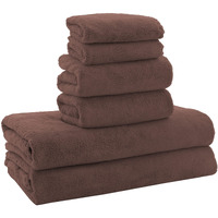 Moonqueen Ultra Soft Microfiber Coral Velvet Towel Set - Quick Drying, 2 Bath Towels, 2 Hand Towels, 2 Washcloths - Wood Brown, 6 Pcs