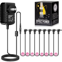 Pigtone Guitar Pedal Power Supply Adapter 9V Dc 1A(1000Ma) Tip Negative 8 Way Daisy Chain Cables For Effect Pedal