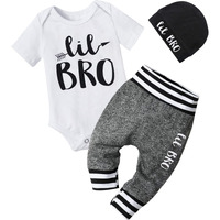 Baby Boy Clothes 0-3 Months Infant Outfits Short Sleeve Little Bro Romper + Long Pants + Hat 3Pcs Cute Baby Boys Clothes