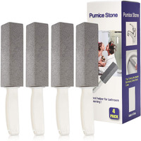 Pumice Stone Toilet Bowl Cleaner With Handle - Pumice Stone For Toilet Cleaning - Stain Remover - Also Cleans Limescale, Hard Water Rings, Tiles, Iron And Rust, Household Cleaning 4 Pack