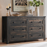 T4Tream Farmhouse 6 Drawers Dresser For Bedroom, Wood Rustic Wide Chest Of Drawers, Storage Dressers Organizer For Bedroom, Living Room, Hallway, Dark Rustic Oak